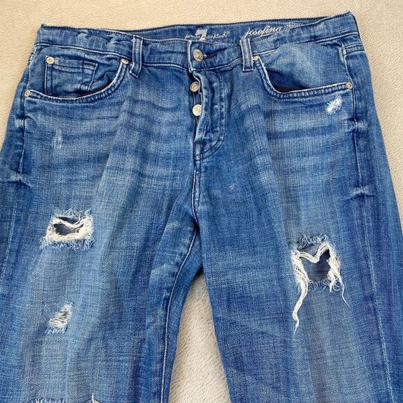 7 For All Mankind Woman's Jeans Size 29 Josefina Skinny Boyfriend Distressed Den - Picture 13 of 16